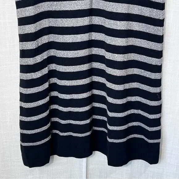 Eci Nee York Black Silver Metallic Sparkle Striped Knit Sleeveless Dress Sz M - Picture 10 of 13